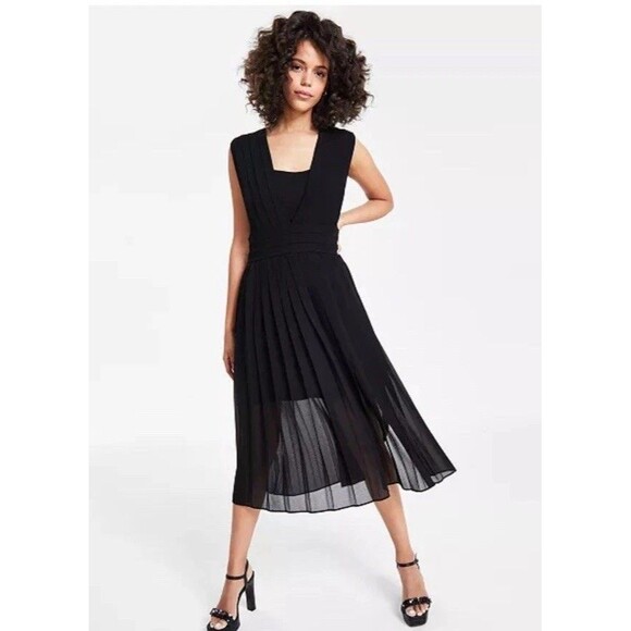 Karl Lagerfeld Impulse Black Sleeveless Rhinestone Button-Up Ruched Dress 4 B5 - Picture 1 of 12